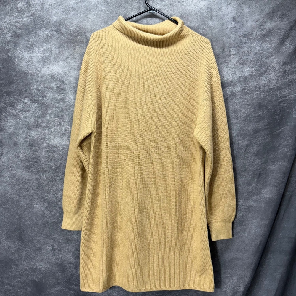Wilfred Aritzia Ribbed Turtleneck Sweater Dress Size M Tan Merino Wool Blend